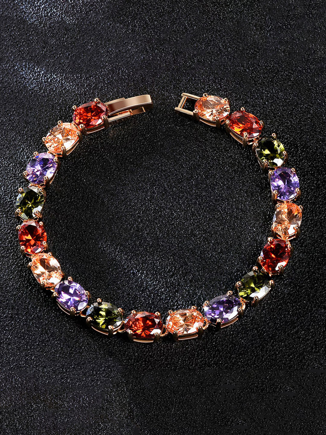 

Yellow Chimes Women Multicoloured Cubic Zirconia Rose Gold-Plated Link Bracelet, Multi