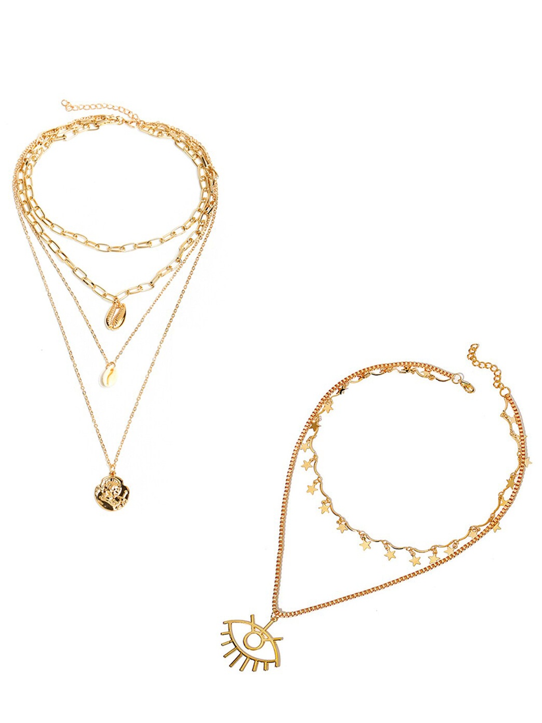 

Yellow Chimes Set Of 2 Gold-Toned & White Layered Necklace