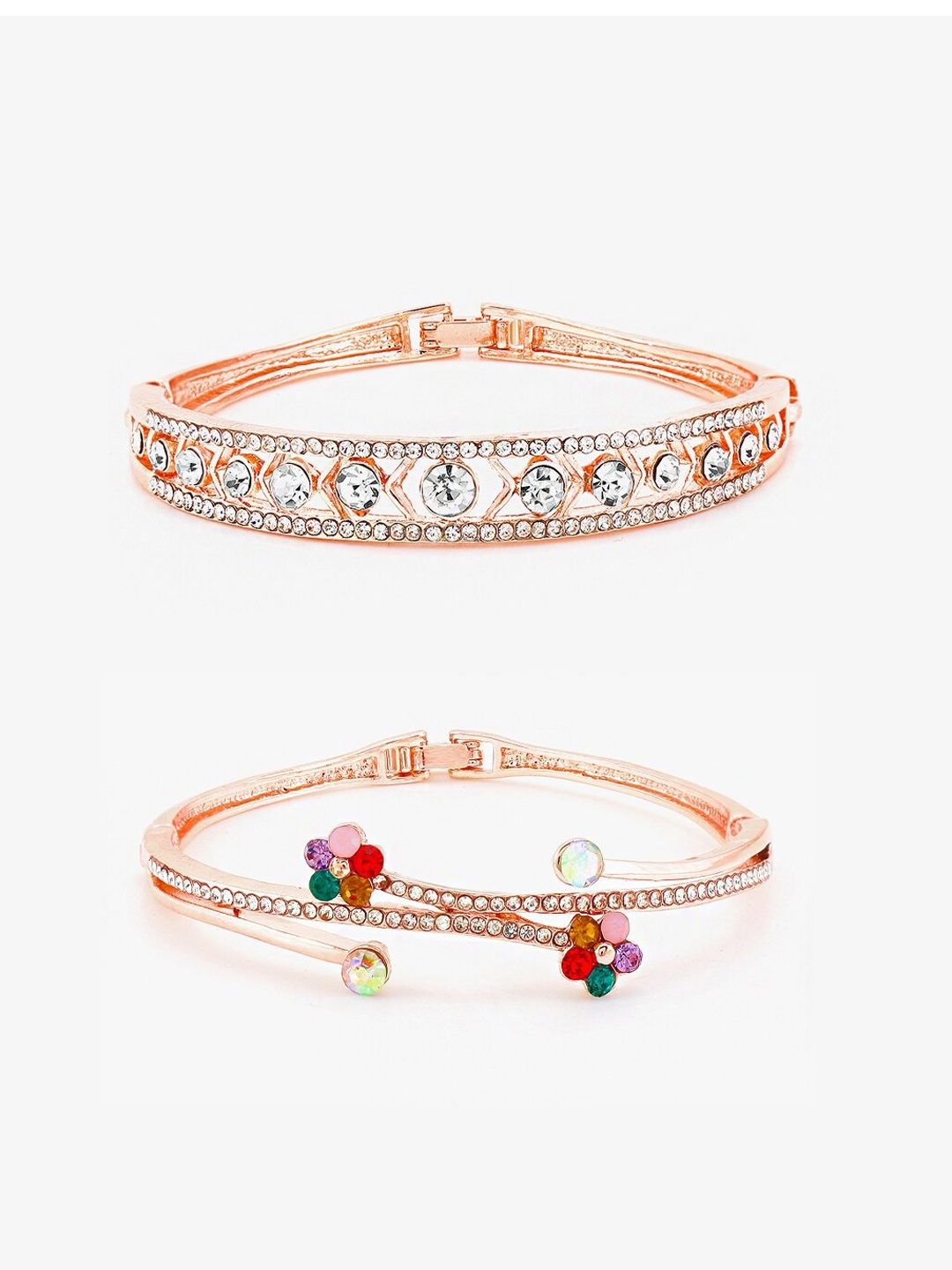 

Yellow Chimes Women Set Of 2 Rose Gold & Red Cubic Zirconia Bangle-Style Bracelet