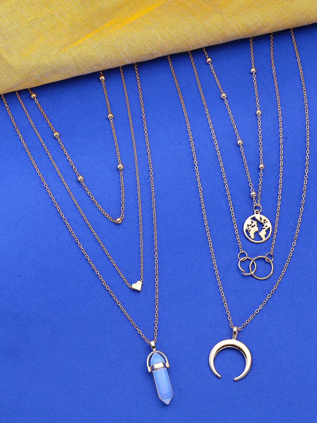 

Yellow Chimes Set Of 2 Gold-Toned & White Copper Layered Necklace