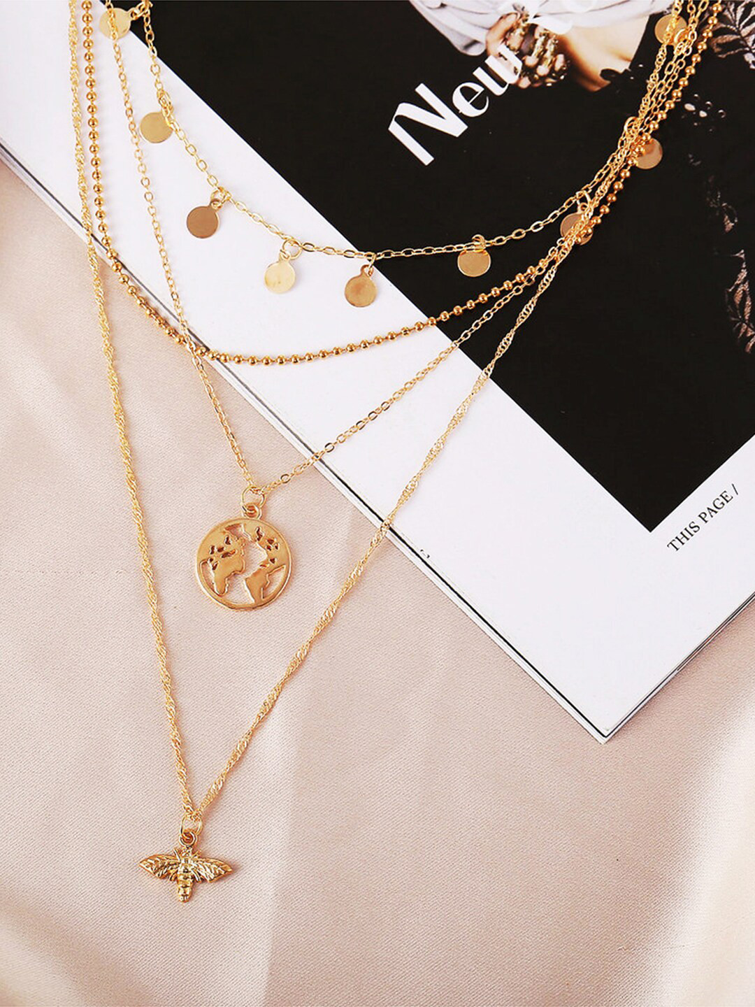

Yellow Chimes Gold-Toned Multilayer Hanging Charms Layered Necklace