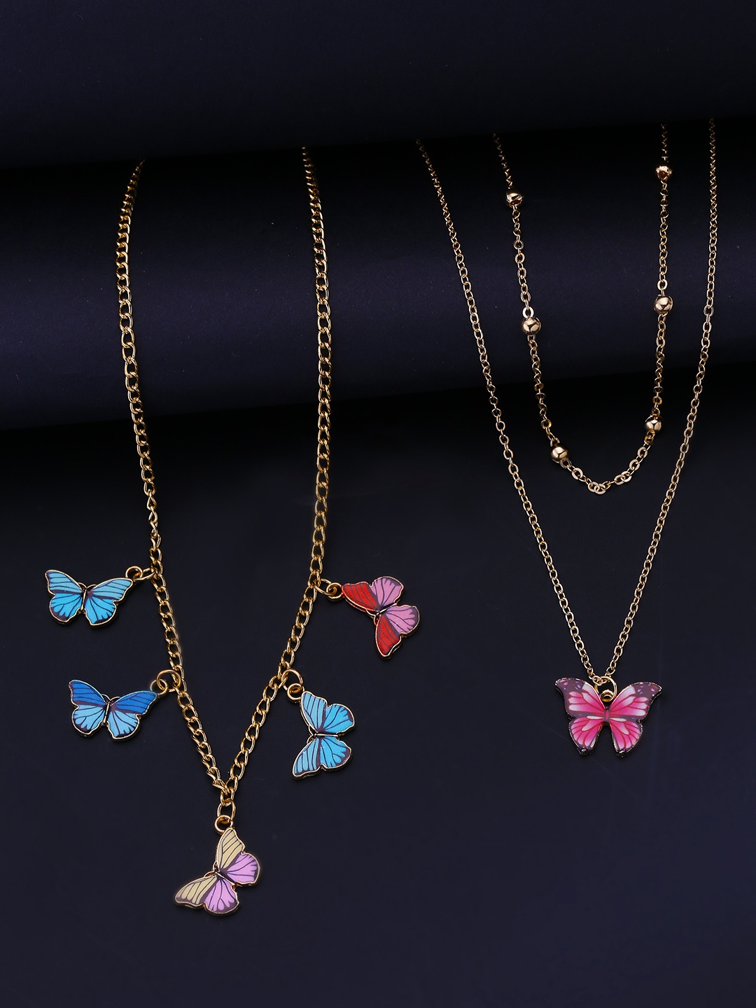 

Yellow Chimes Set of 2 Gold-Toned & Red Copper Gold-Plated Enamelled Necklace
