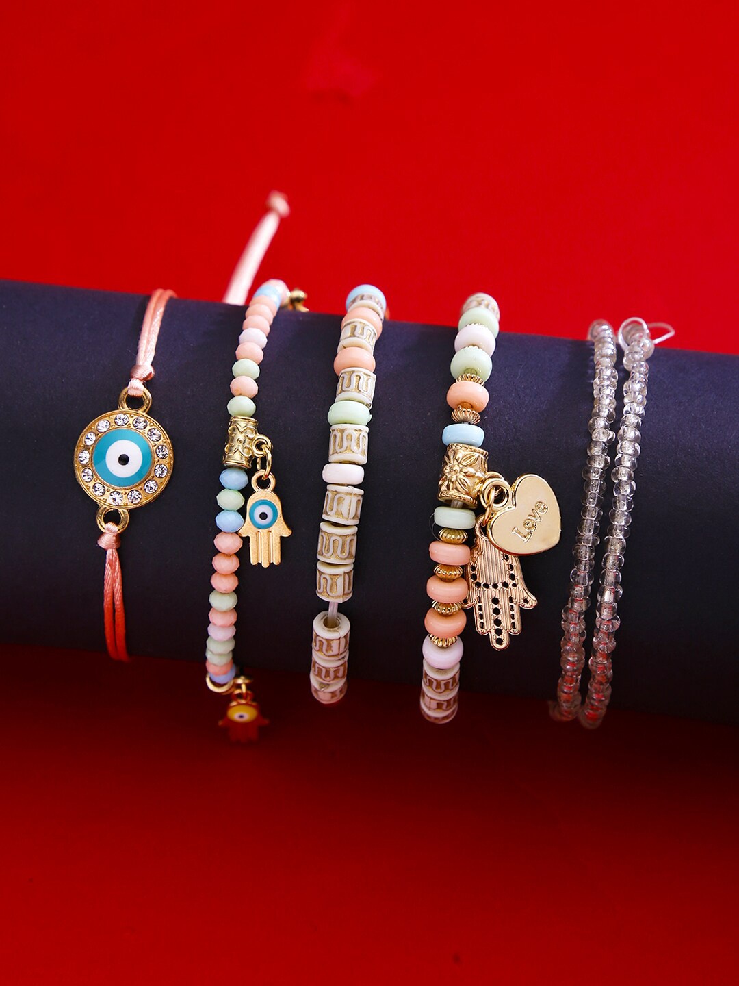 

Yellow Chimes Women Set Of 5 Multicoloured Handcrafted Bracelets, Multi