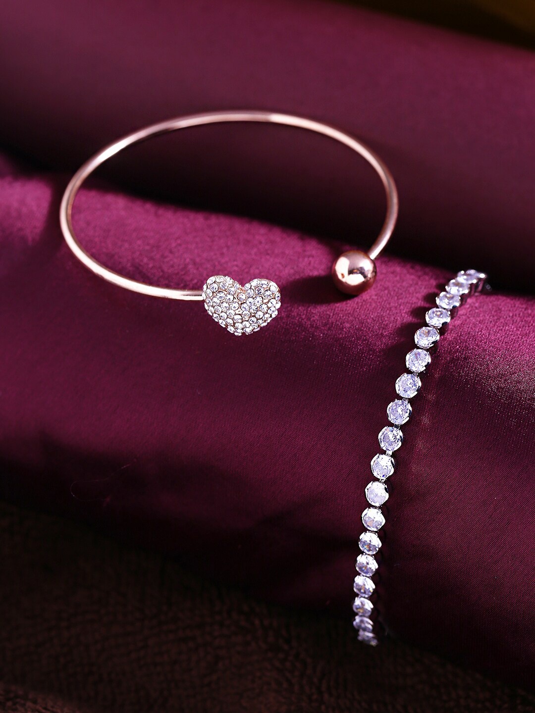 

Yellow Chimes Women Set of 2 Rose Gold & White Cubic Zirconia Bangle-Style Bracelet