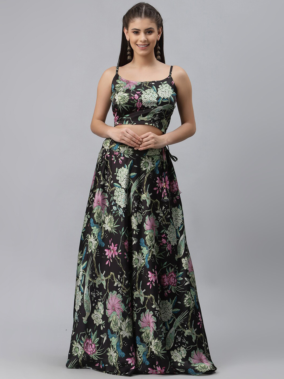 

studio rasa Black & Pink Printed Ready to Wear Lehenga Set