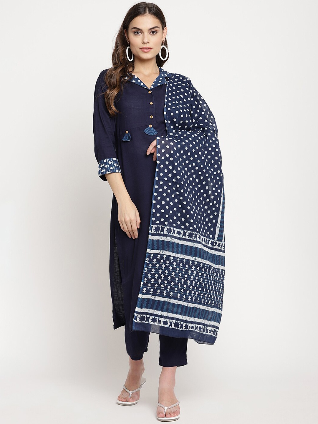 

Sringam Women Blue Regular Kurta with Trousers & Dupatta