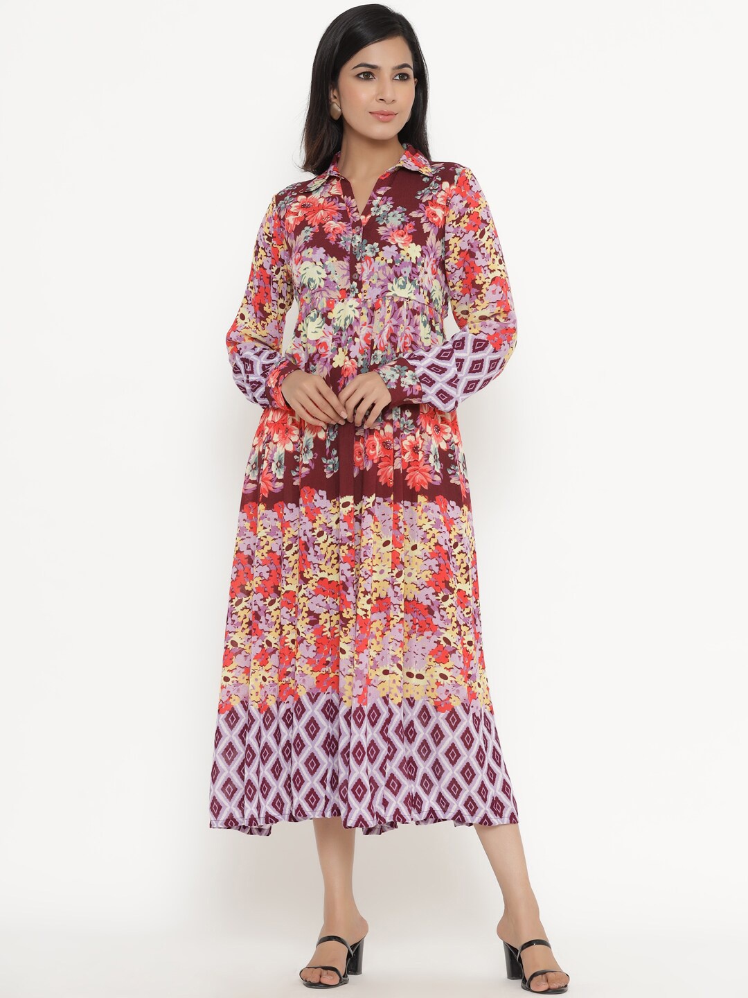 

Readiprint Fashions Multicoloured Floral Printed Crepe Midi Shirt Dress, Multi