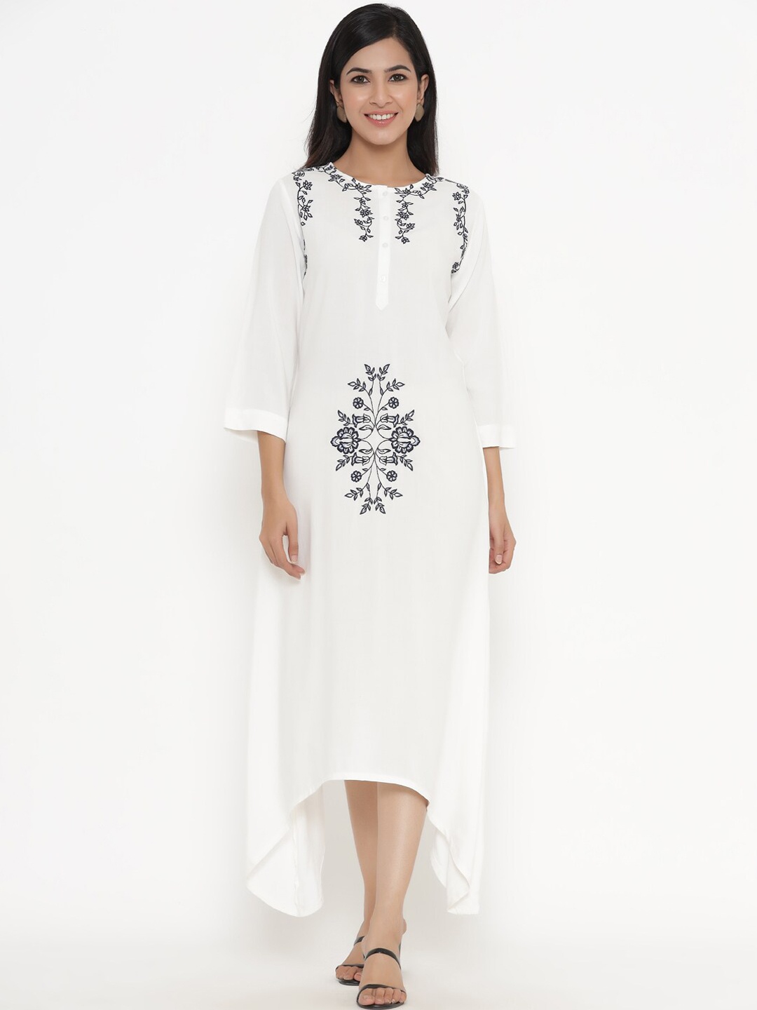 

Readiprint Fashions White Floral Embroidered Ethnic Maxi Dress
