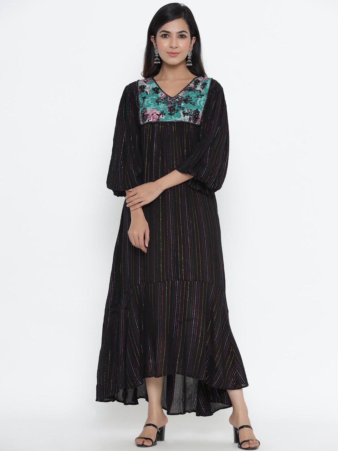 

Readiprint Fashions Black & Blue Floral Crepe Maxi Dress
