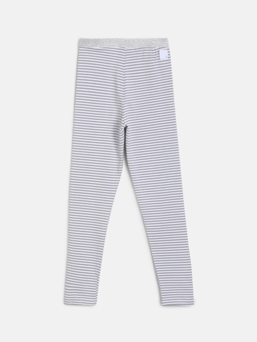 

TALES & STORIES Girls Grey & White Striped Cotton Leggings