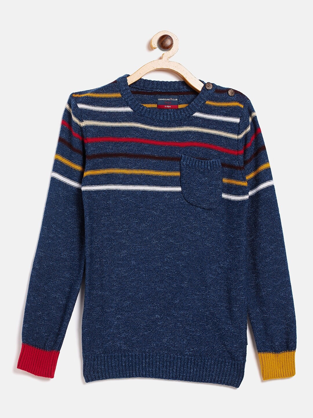 

Crimsoune Club Boys Blue & Yellow Striped Round Neck Pullover
