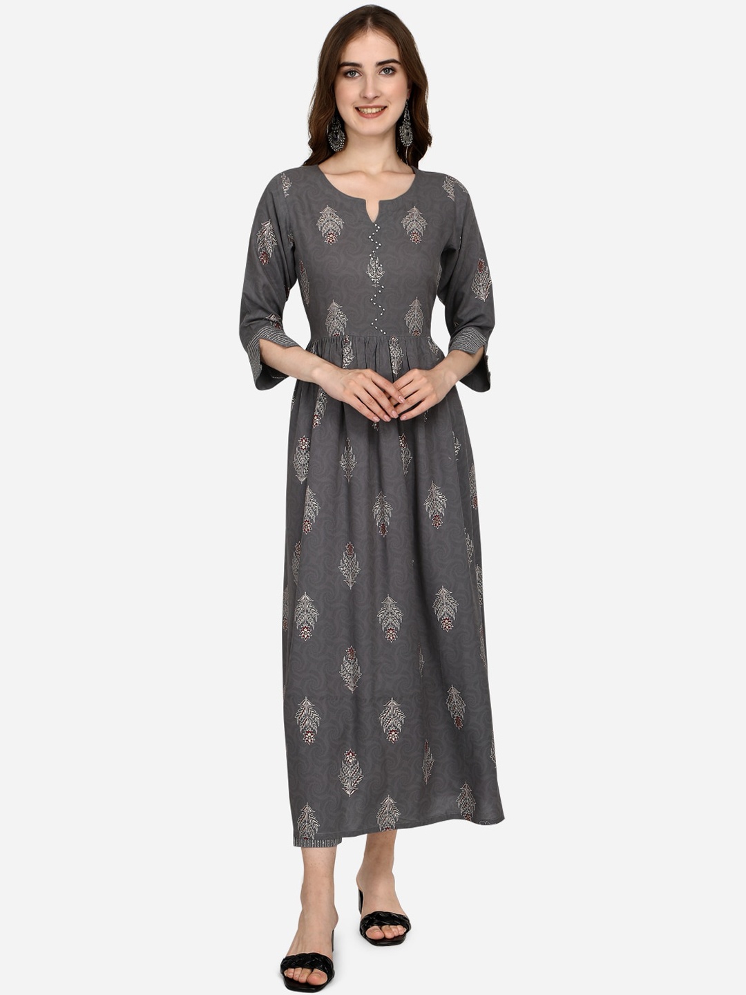 

RAISIN Women Grey Ethnic Motifs Printed Regular Liva Kurta with Palazzos