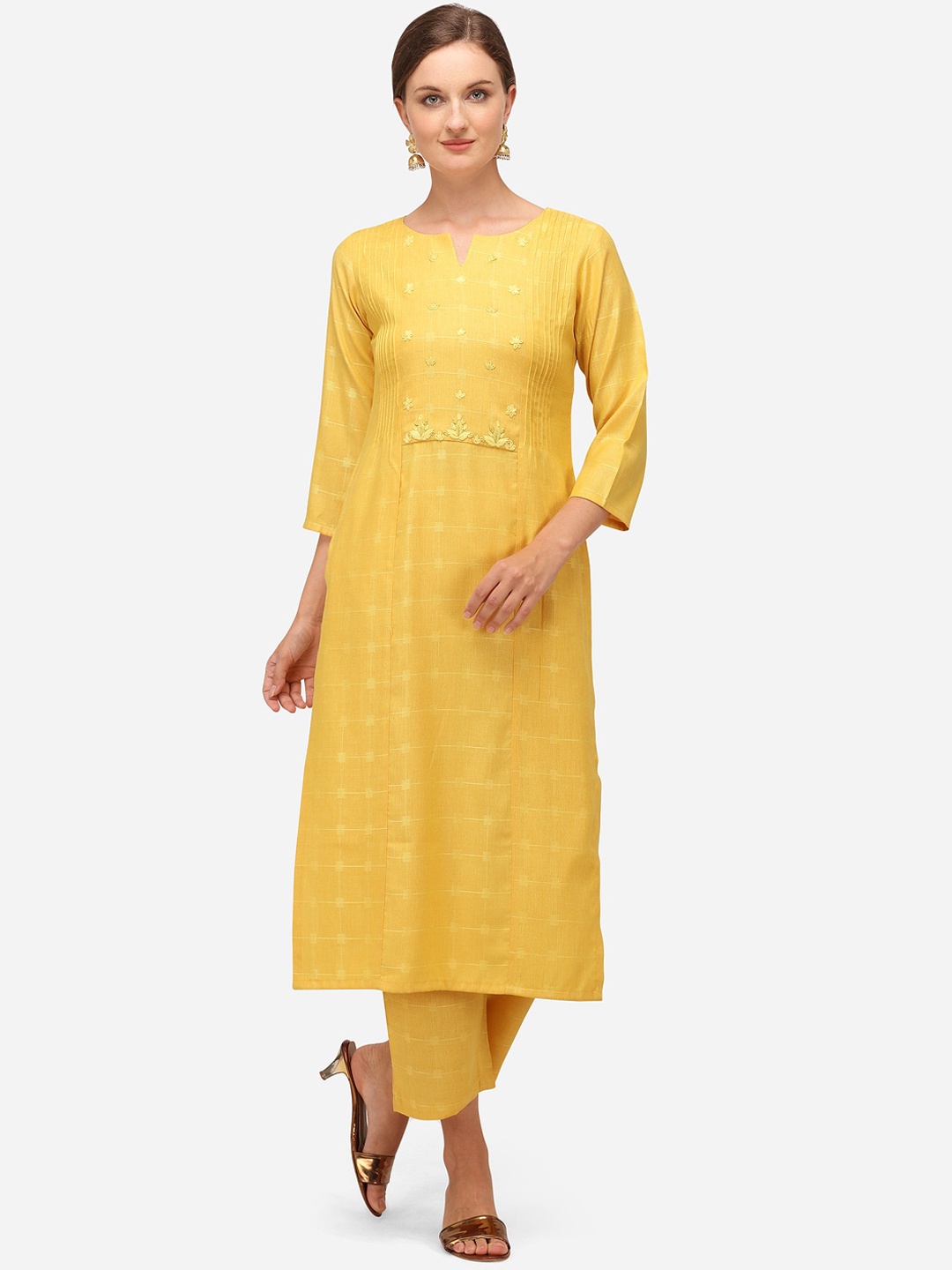 

RAISIN Women Yellow Regular Kurti with Trousers