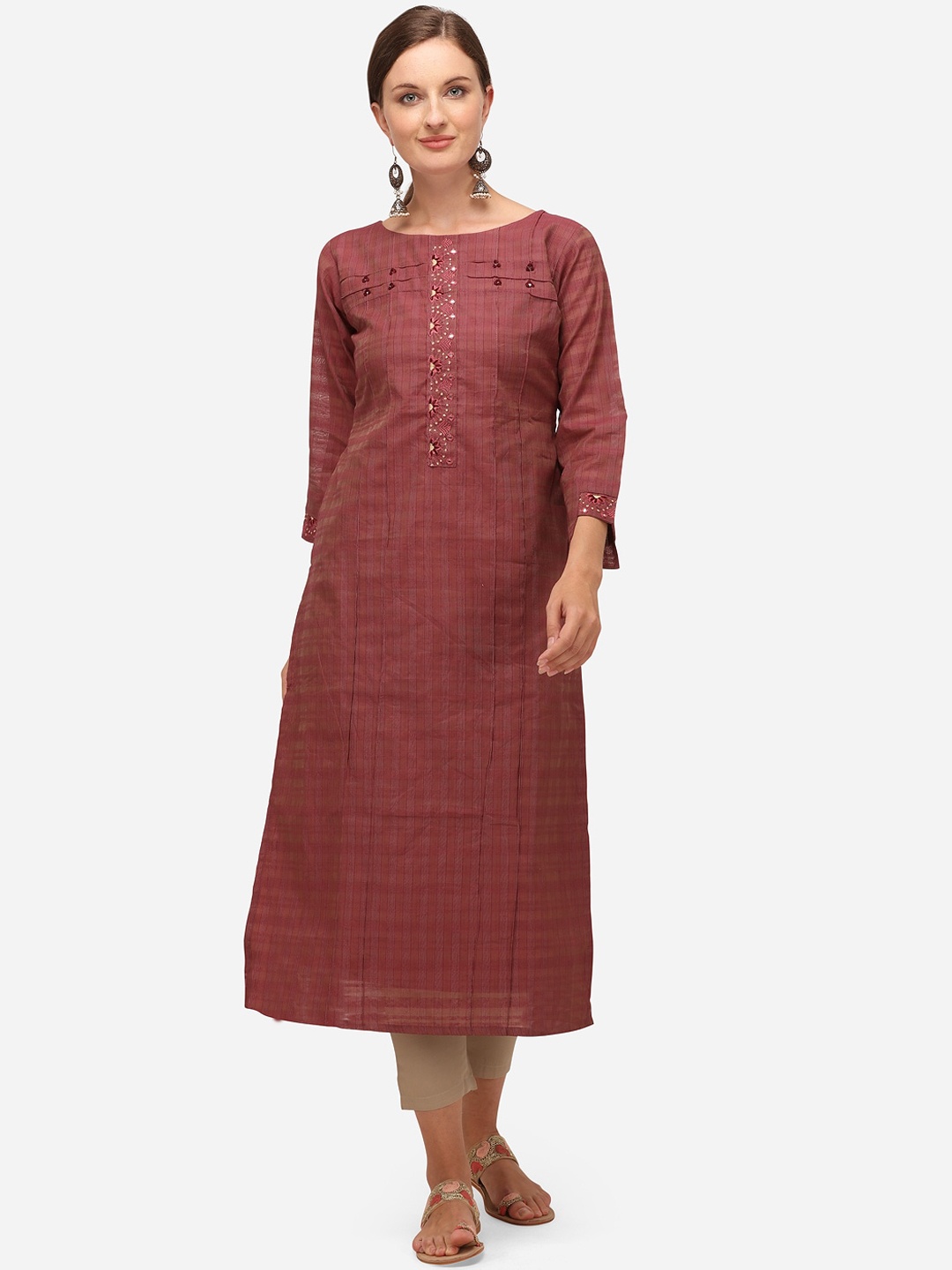 

RAISIN Women Purple Regular Thread Work Liva Kurta with Trousers