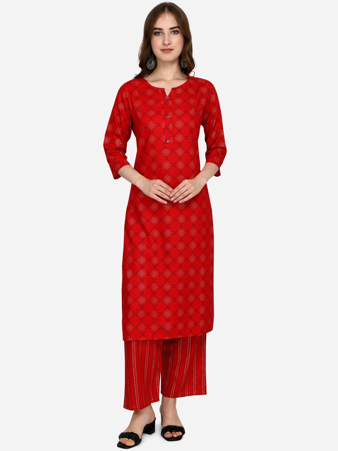 

RAISIN Women Red Ethnic Motifs Regular Liva Kurta with Palazzos