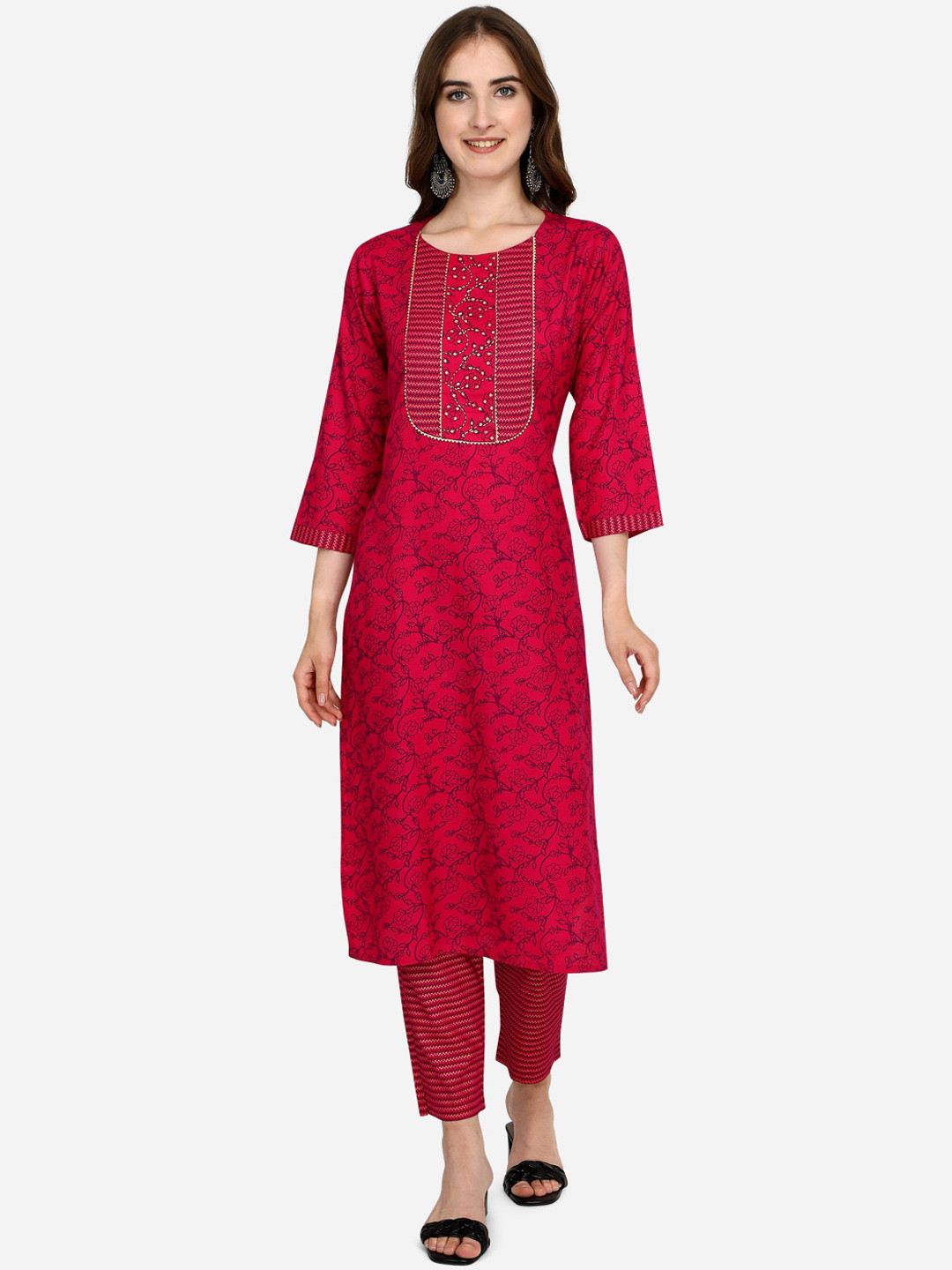 

RAISIN Women Pink Printed Regular Liva Kurta with Trousers