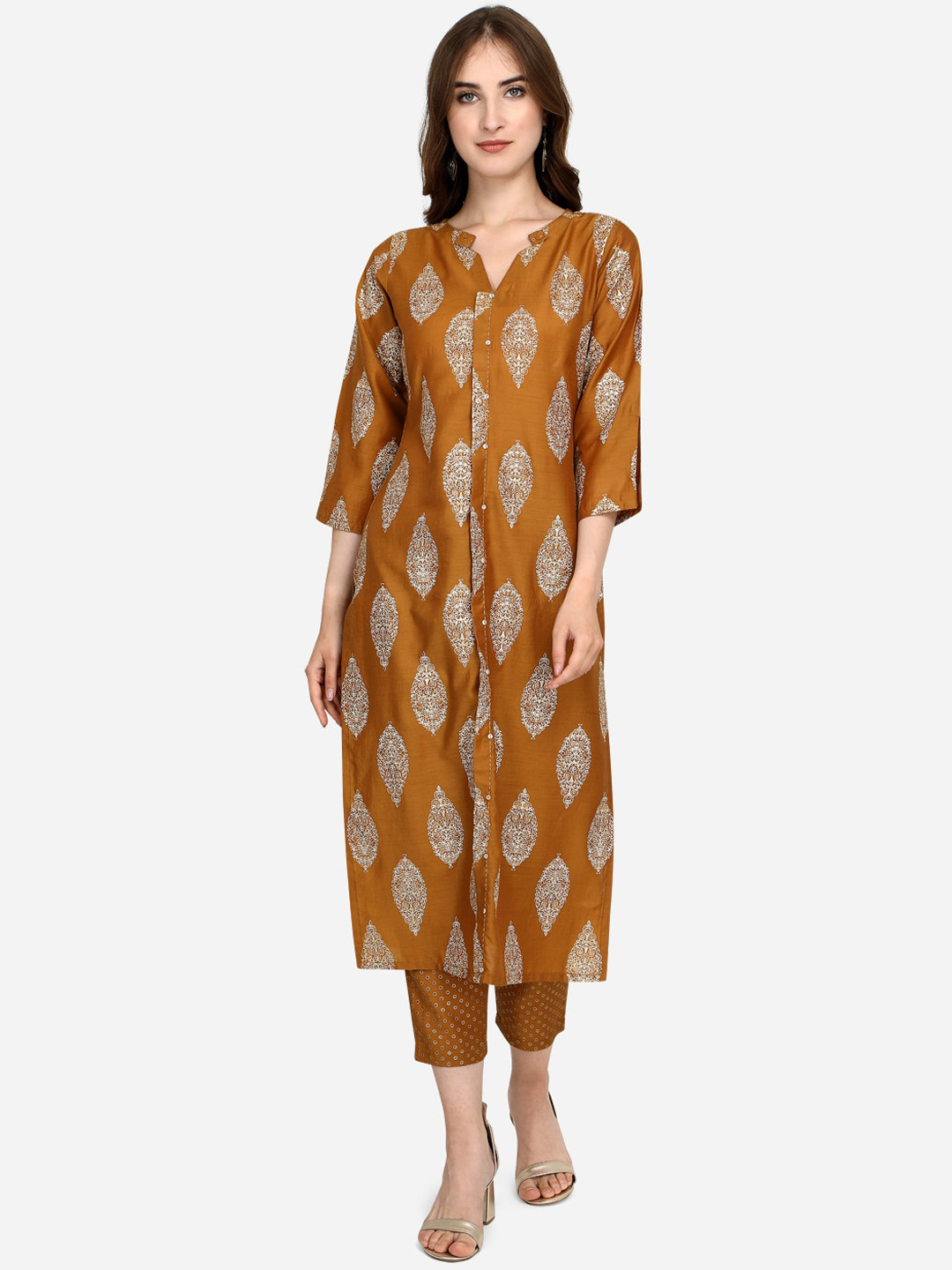

RAISIN Women Mustard Yellow Ethnic Motifs Printed Regular Kurta with Trousers
