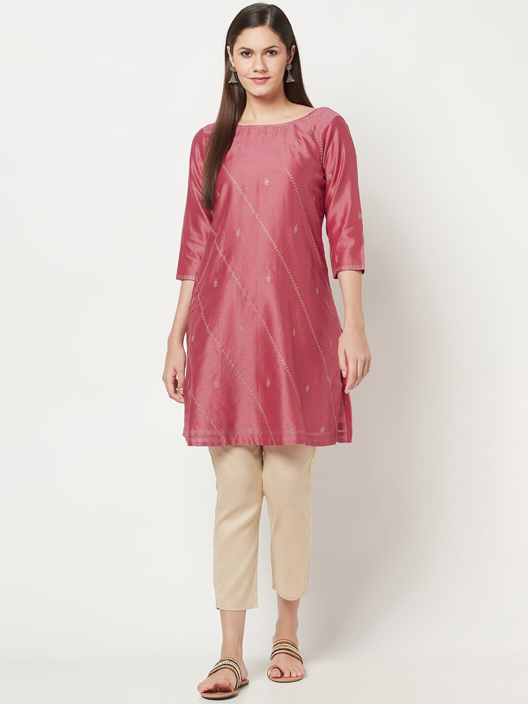 

Fabindia Women Pink Embroidered Regular Kurta with Trousers