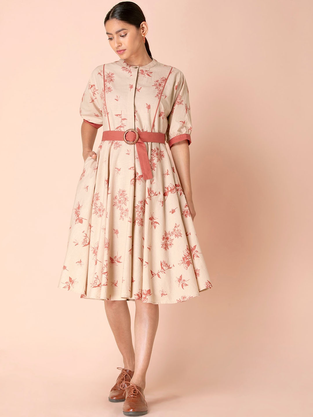 

Earthen BY INDYA Beige & Pink Floral Dress
