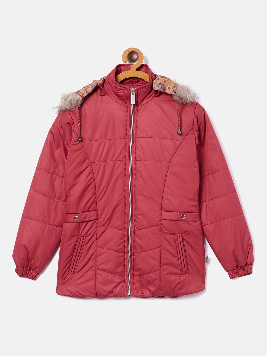 

Crimsoune Club Girls Red Parka Jacket With Detachable Hood