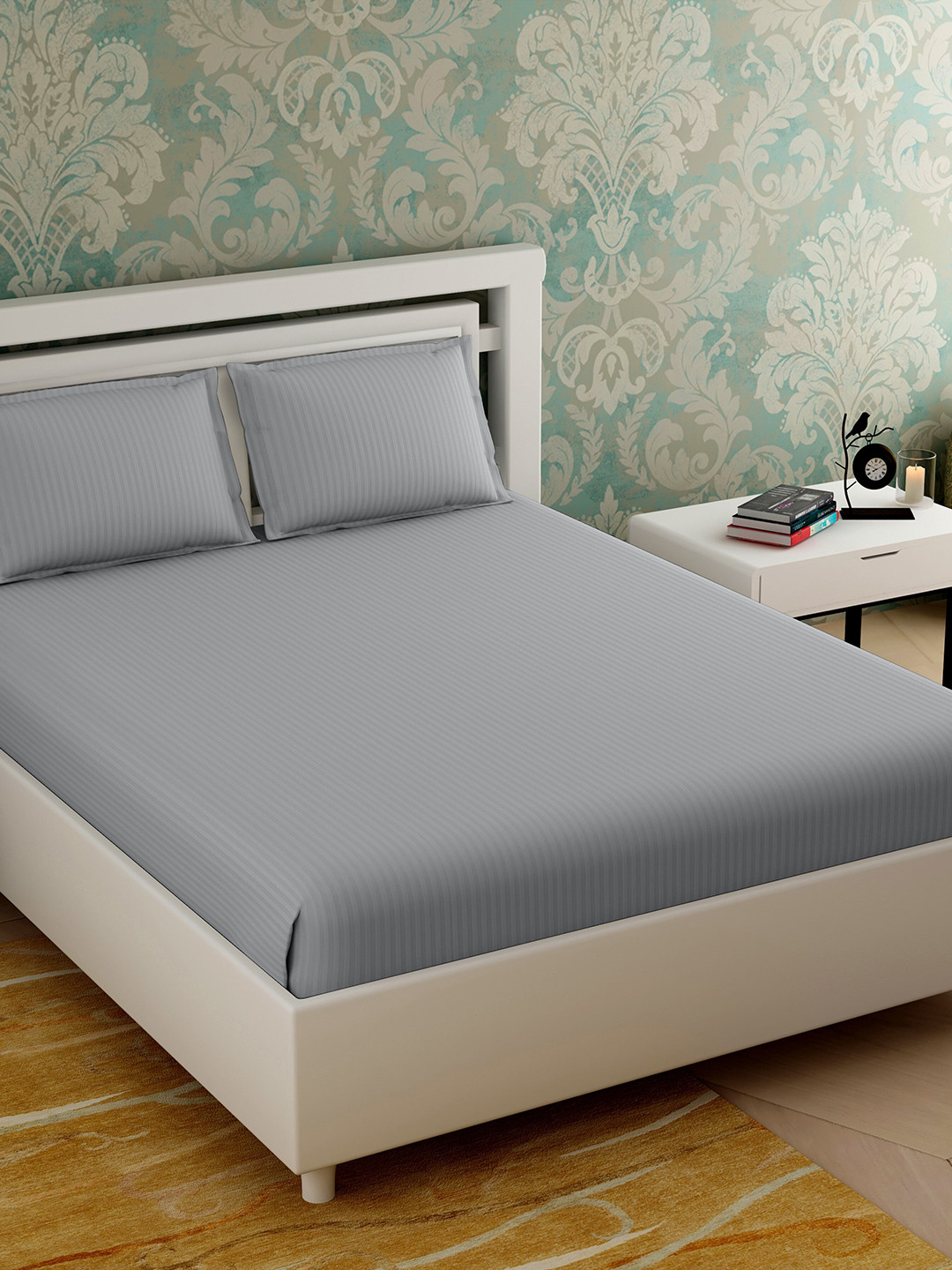 

Varde Grey Striped 180 TC King Bedsheet with 2 Pillow Covers 2.30 m x 2.54 m