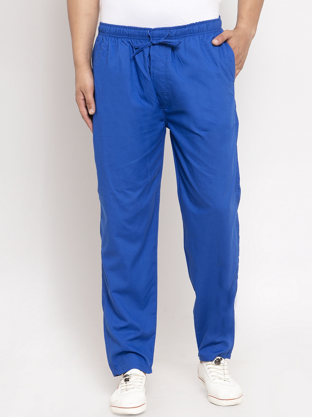 

JAINISH Men Blue Solid Pure Cotton Slim-Fit Track Pants