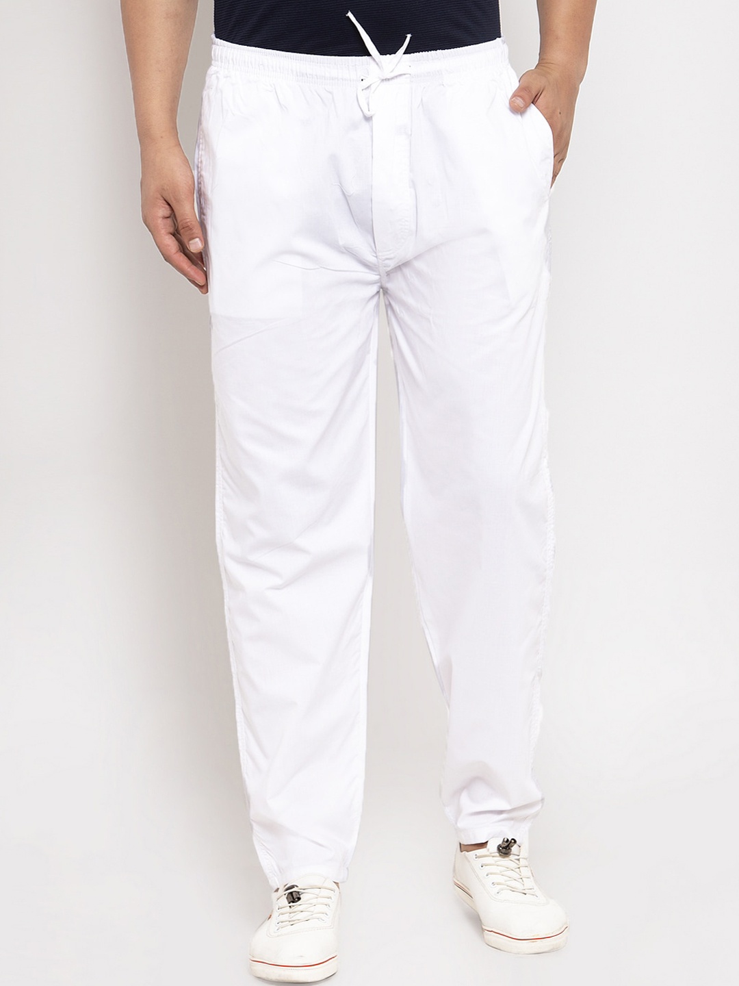 

JAINISH Men White Solid Pure Cotton Slim-Fit Track Pants