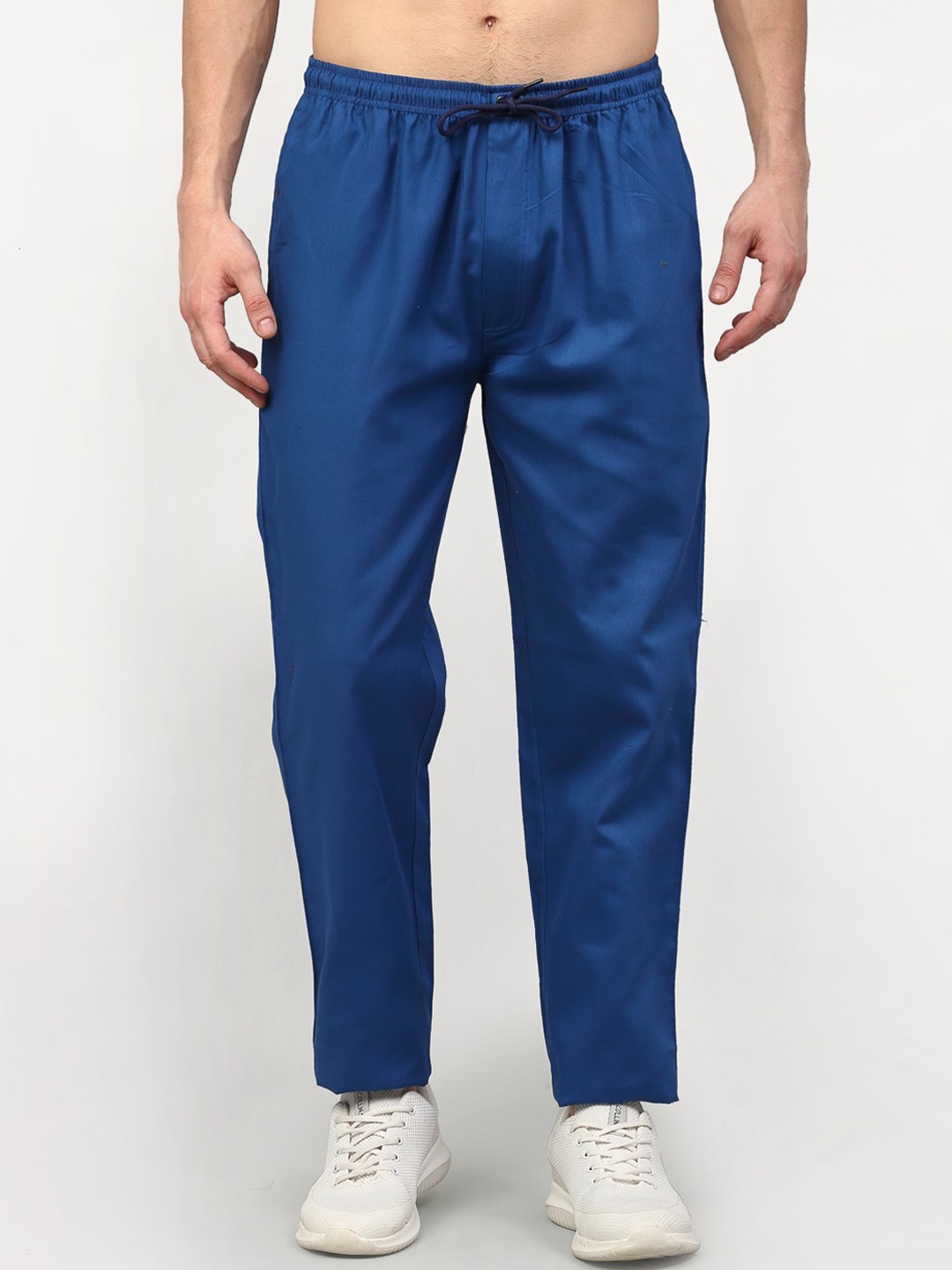

JAINISH Men Blue Solid Pure Cotton Slim-Fit Track Pants
