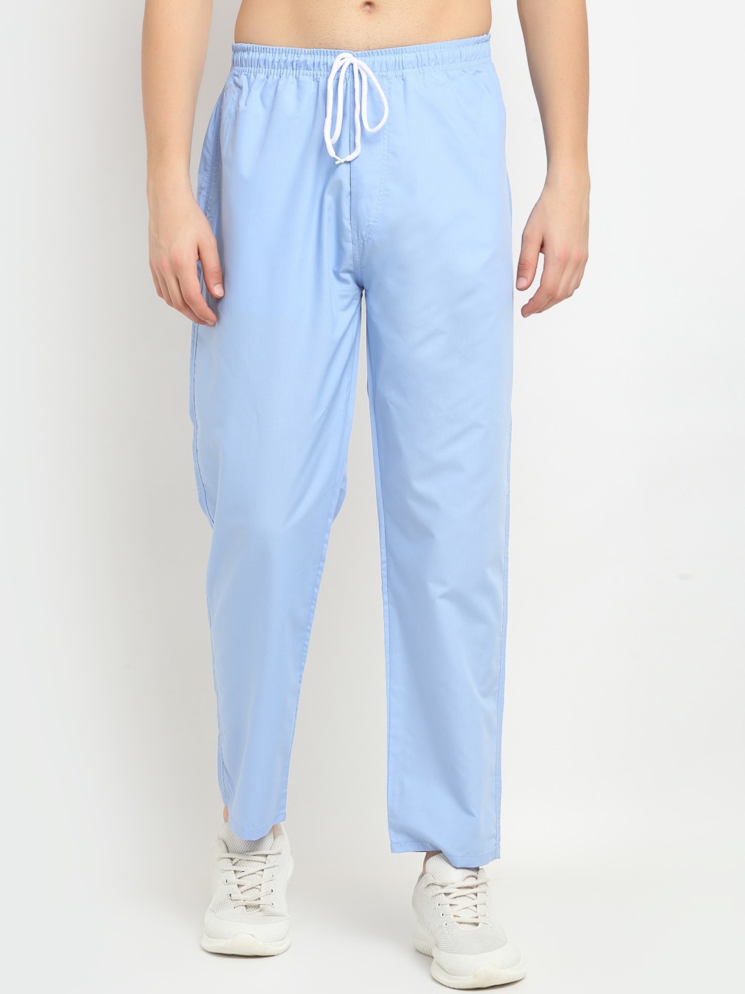 

JAINISH Men Blue Solid Pure Cotton Slim-Fit Track Pants