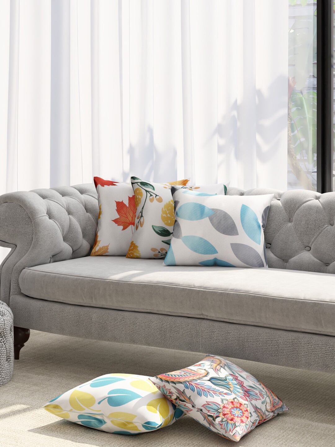 

Niamh by Tag 7 Set of 5 Floral Square Cushion Covers, White