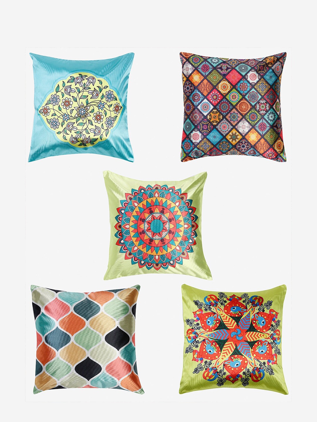 

Niamh by Tag 7 Multicoloured Set of 5 Ethnic Motifs Square Cushion Covers, Multi