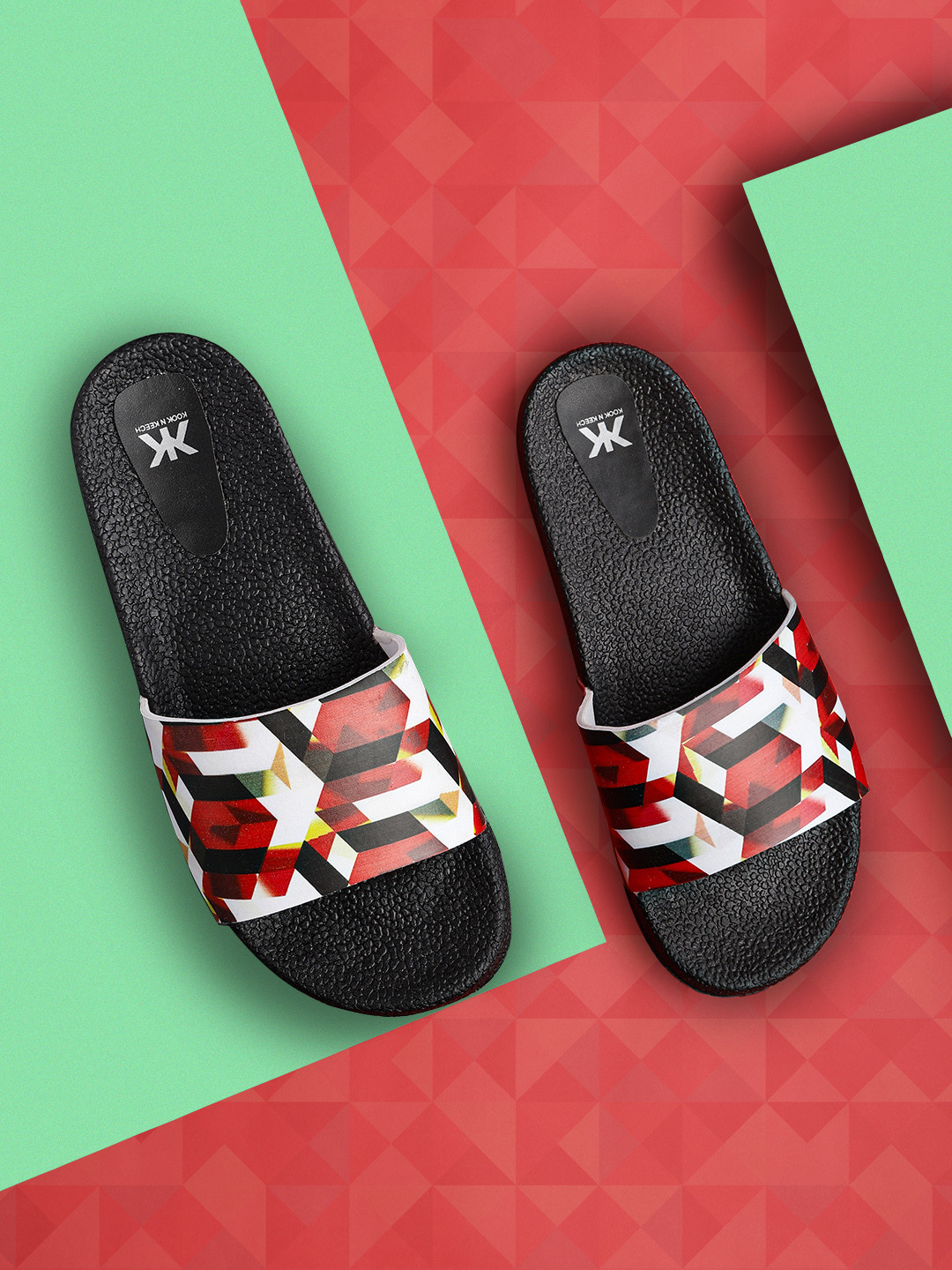 

Kook N Keech Women Black & White Geometric Print Sliders