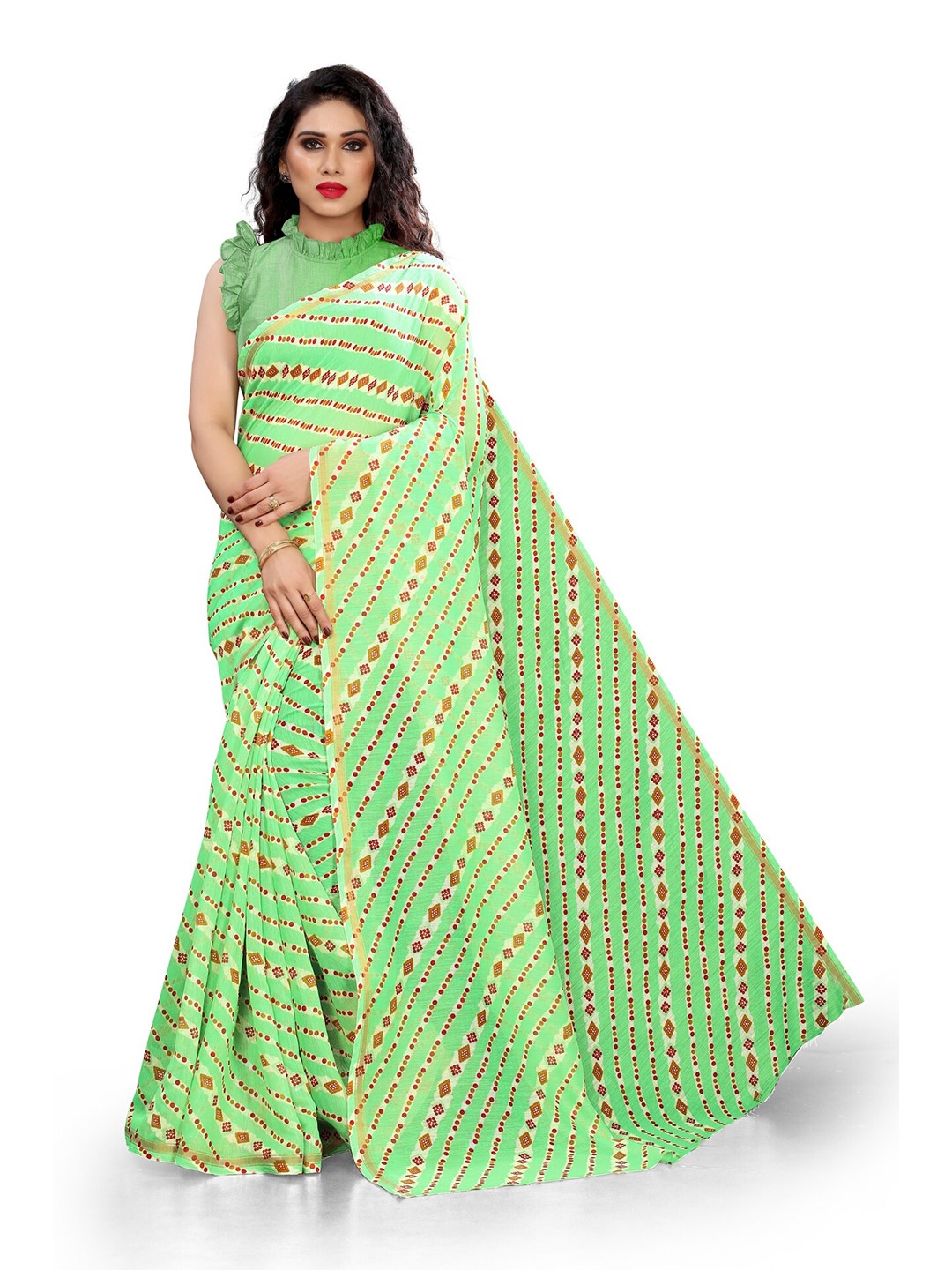 

KALINI Green & Red Zari Saree