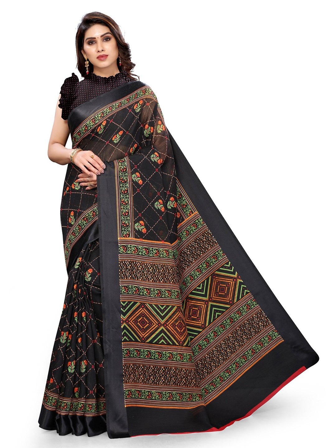 

KALINI Black & Green Floral Bagh Saree