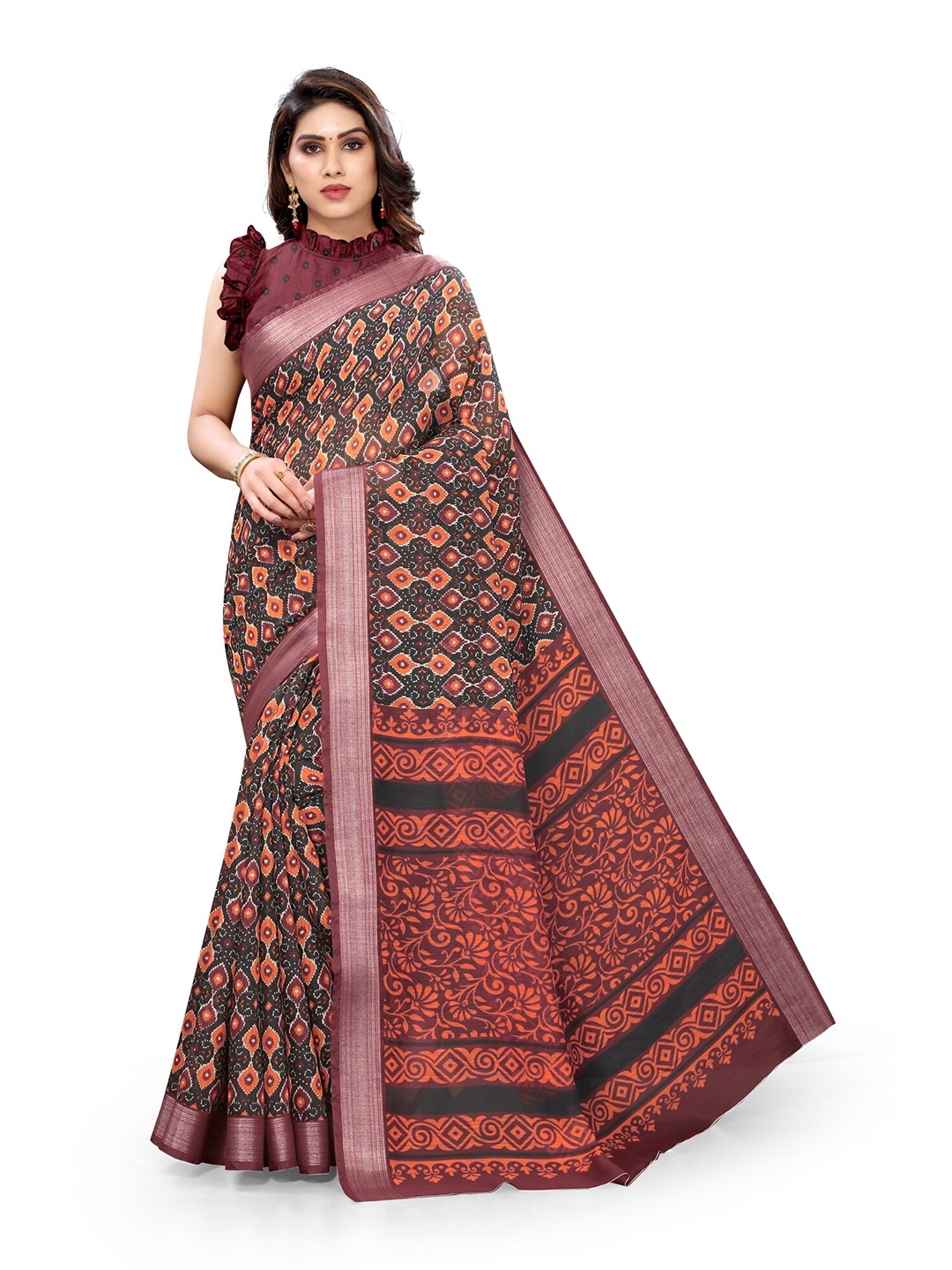 

KALINI Black & Brown Zari Saree