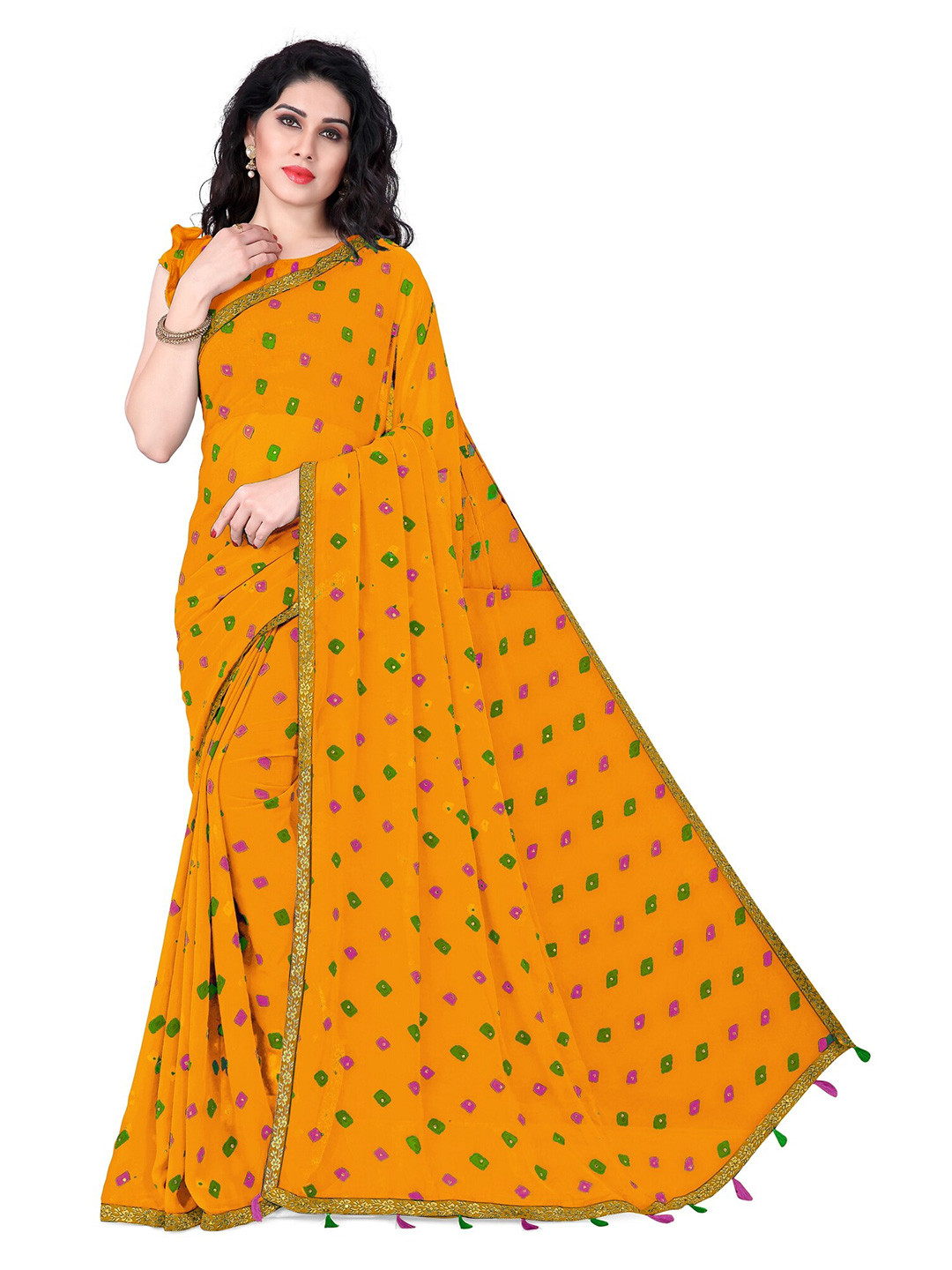 

KALINI Mustard & Green Bandhani Saree