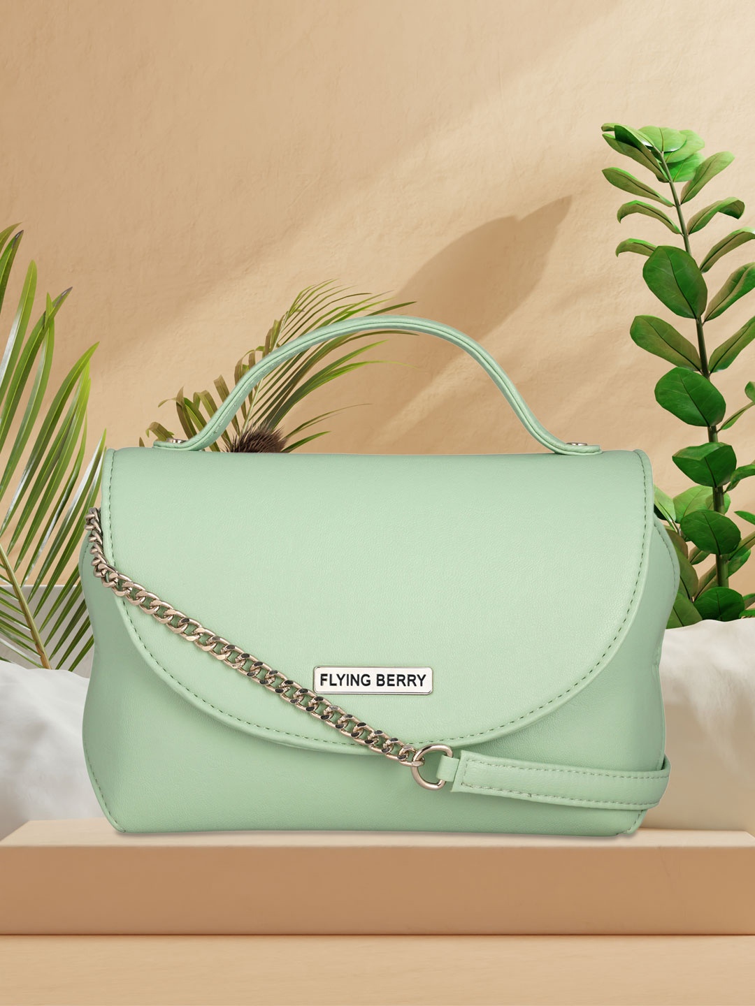 

FLYING BERRY Green PU Structured Satchel