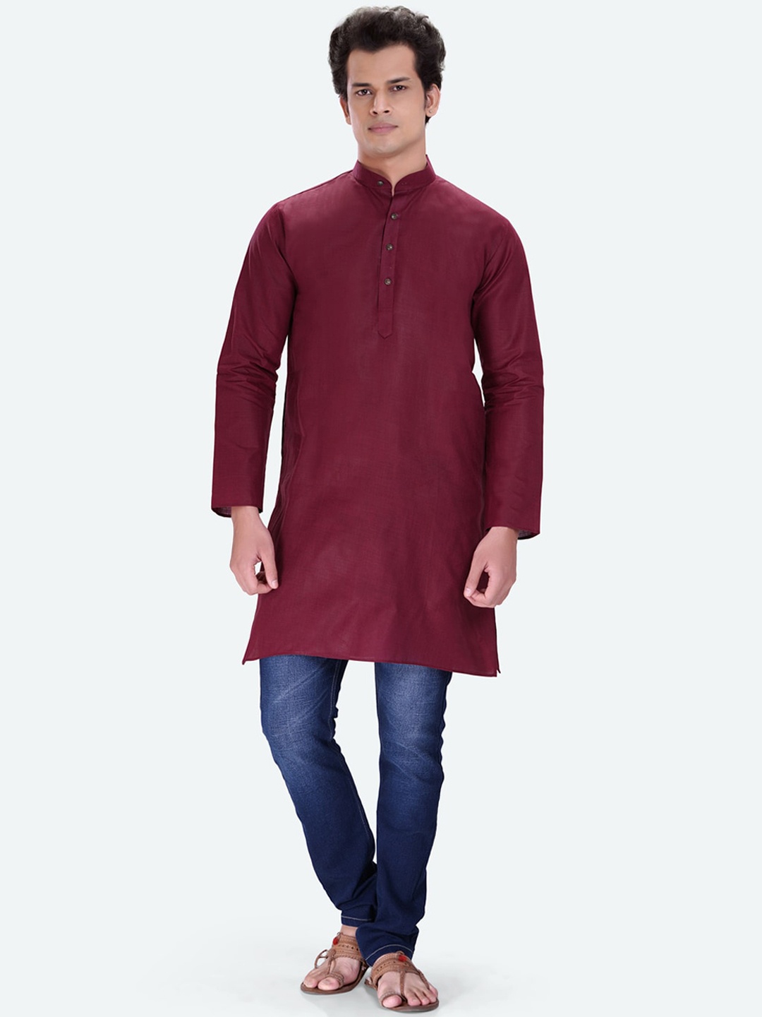 

RG DESIGNERS Men Maroon Cotton Straight Kurta