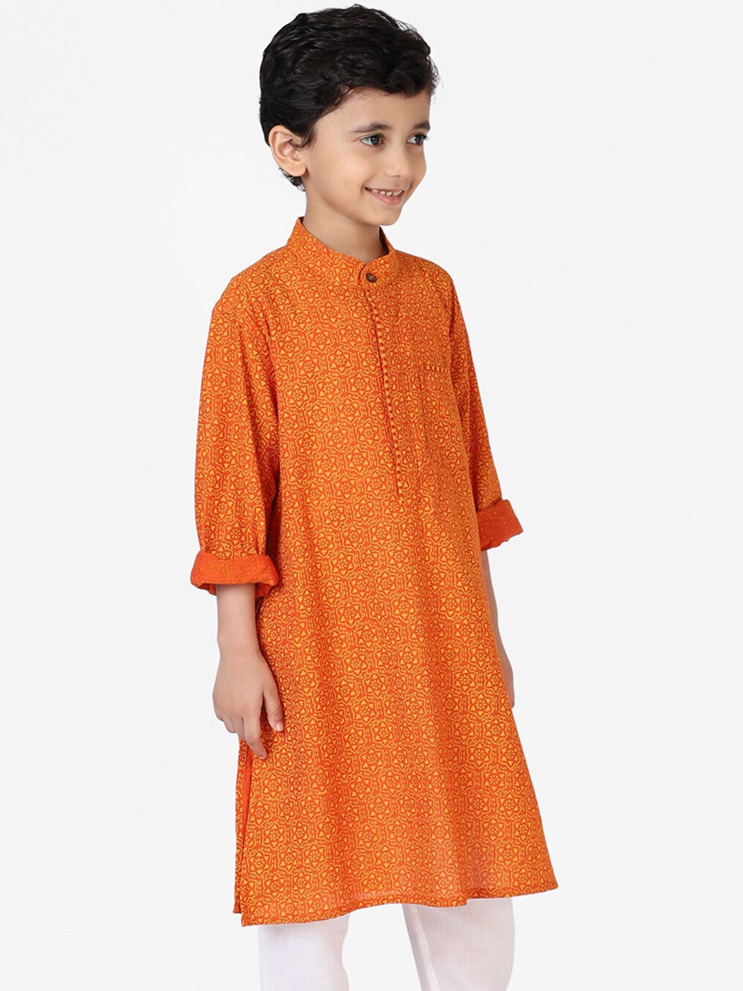

Fabindia Boys Rust Ethnic Motifs Printed Kurta