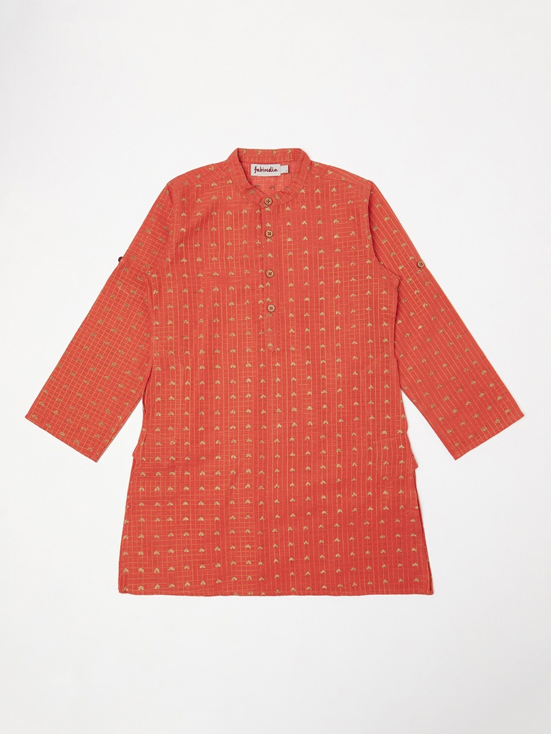 

Fabindia Boys Orange Woven Design Cotton Kurta
