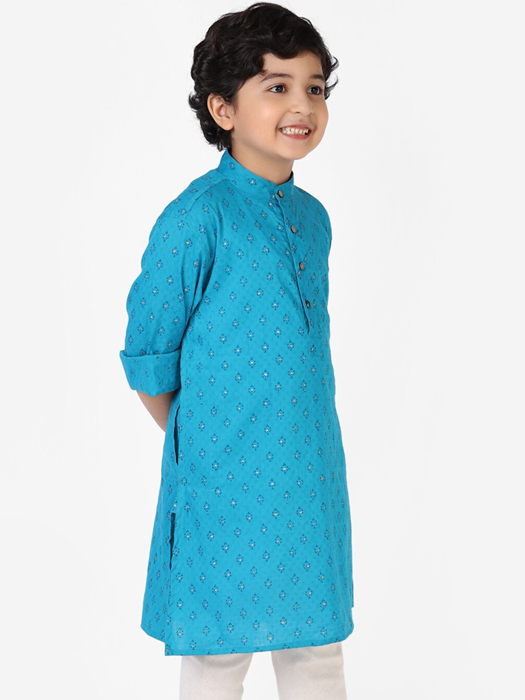 

Fabindia Boys Blue Ethnic Motifs Printed Kurta