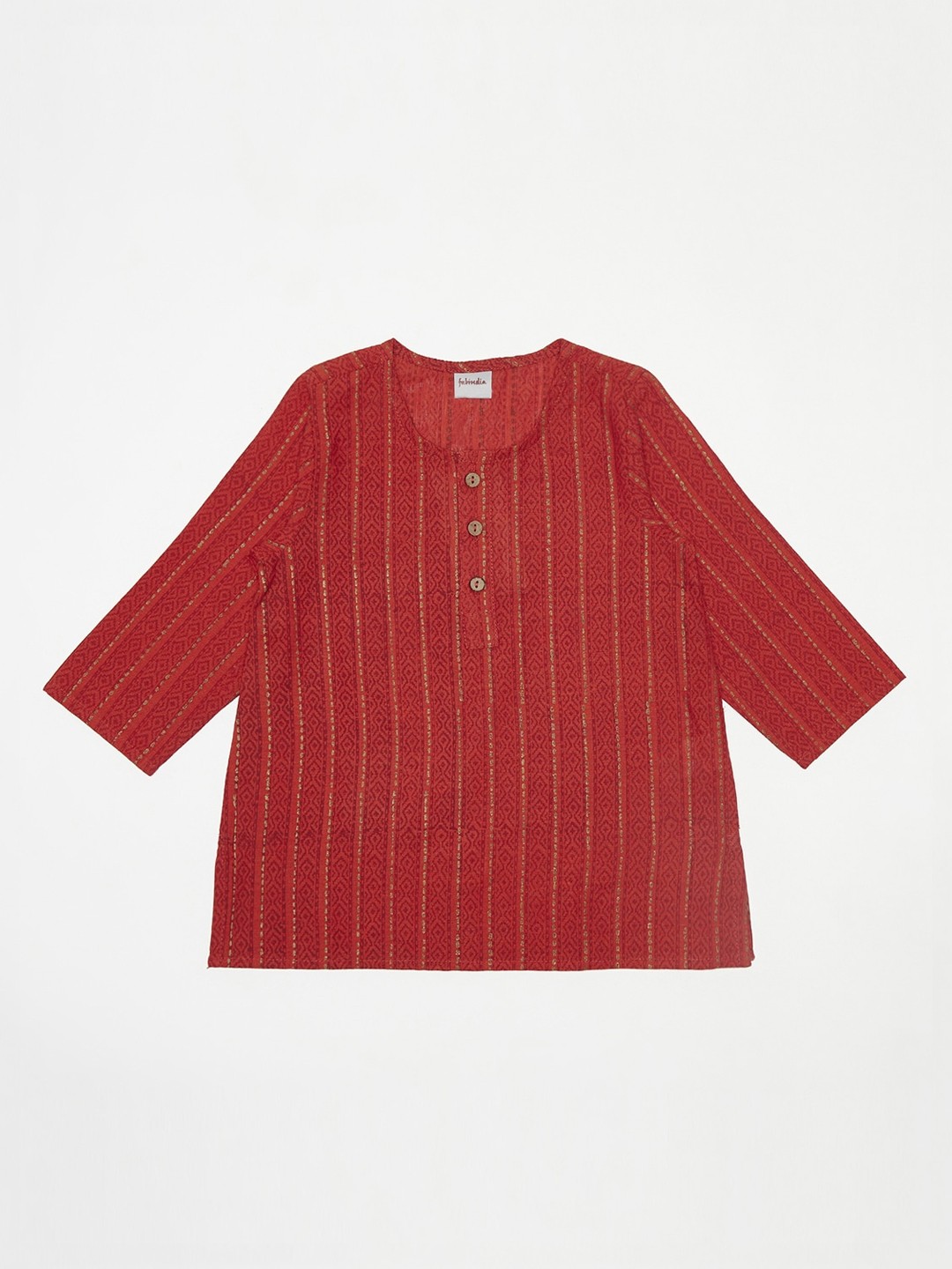 

Fabindia Boys Orange Woven Design Cotton Kurta