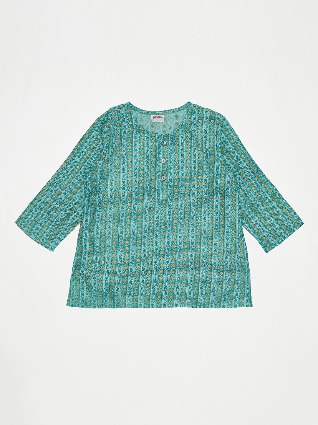 

Fabindia Boys Green Floral Dyed Thread Work Anarkali Kurta