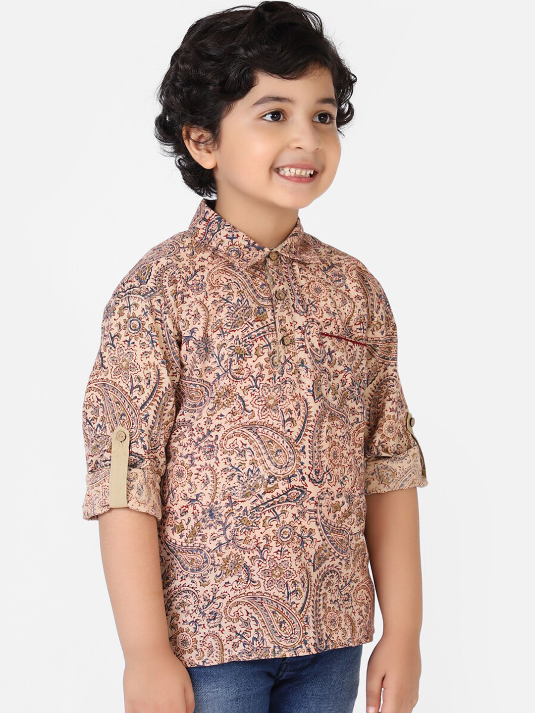 

Fabindia Boys Beige & Blue Paisley Printed Kurta