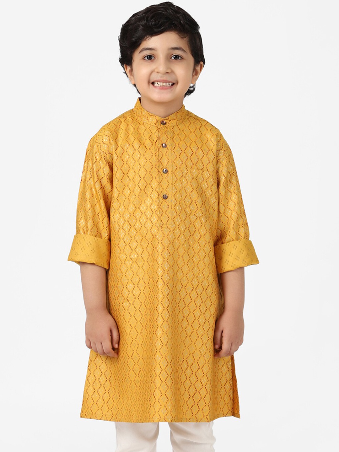 

Fabindia Boys Yellow & Red Printed Cotton Kurta