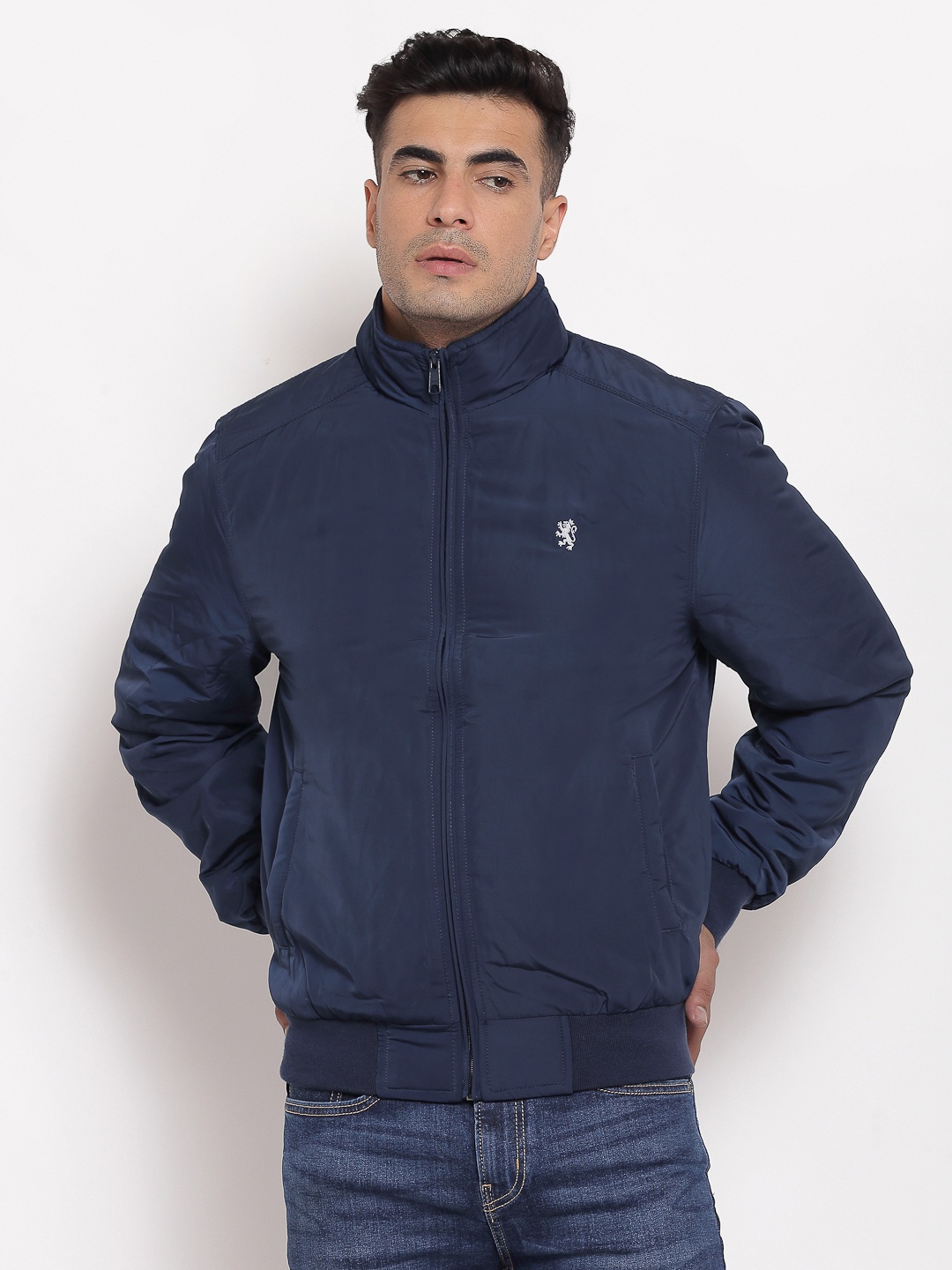 

Red Tape Men Navy Blue Padded Bomber Jacket