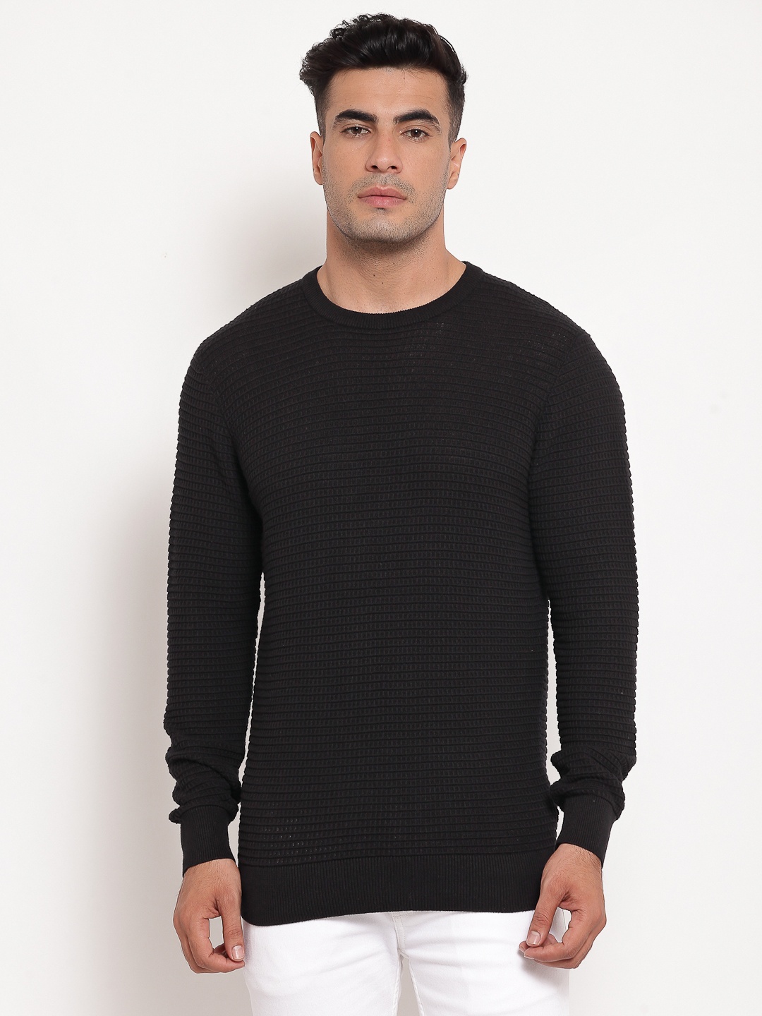 

Red Tape Men Black Self Design Pullover