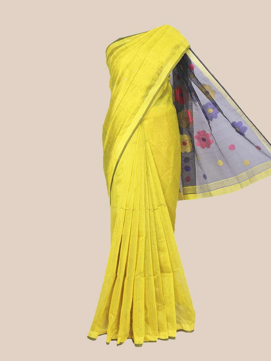 

The Chennai Silks Mustard & Green Woven Design Pure Cotton Saree