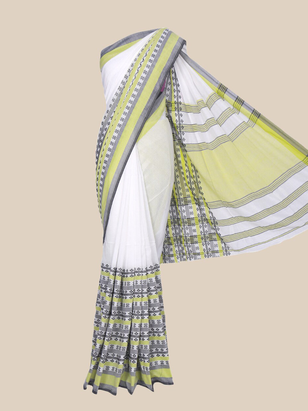 

The Chennai Silks Off White & Grey Woven Design Pure Cotton Saree