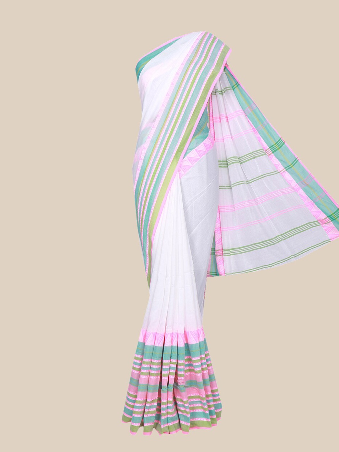 

The Chennai Silks Off White & Pink Woven Design Pure Cotton Saree